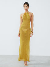 Diamonds Eyelet Halter Open Back Long Dress